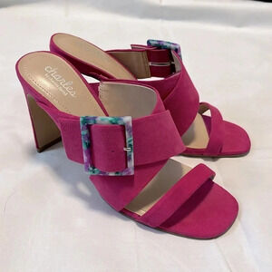 NWOT Fuchsia Faux Suede Heel Sandal, Size 8